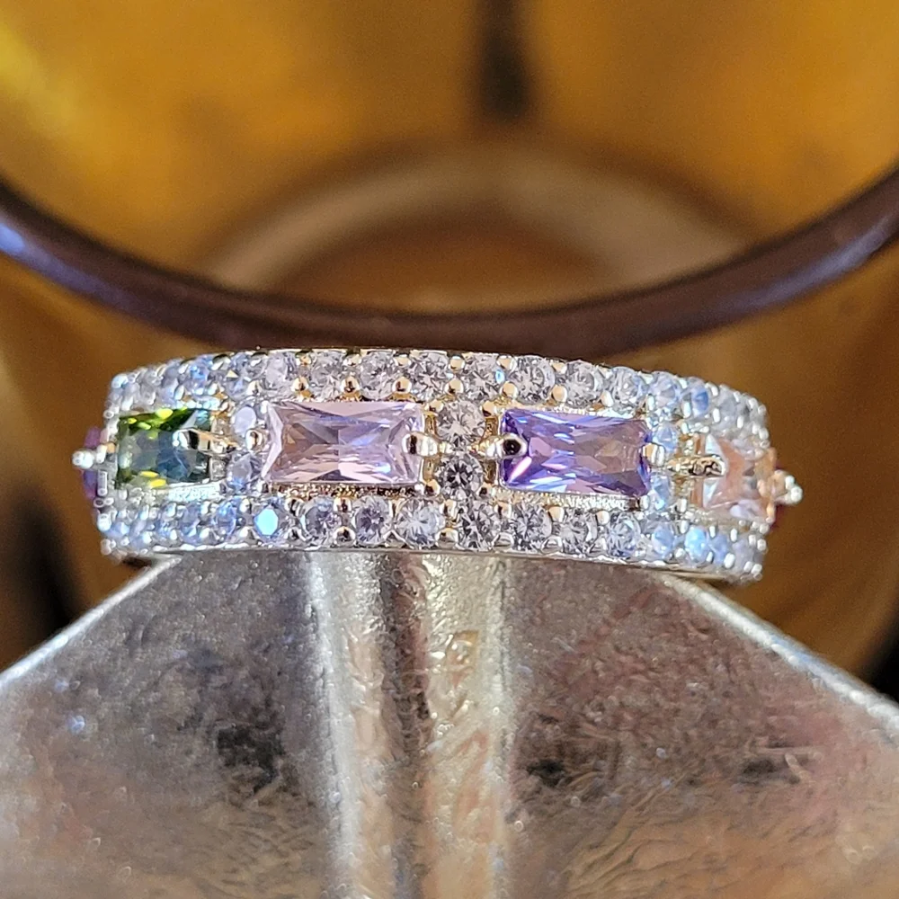 Gold plated multi color stone ring size 9 - Picture 2 of 4